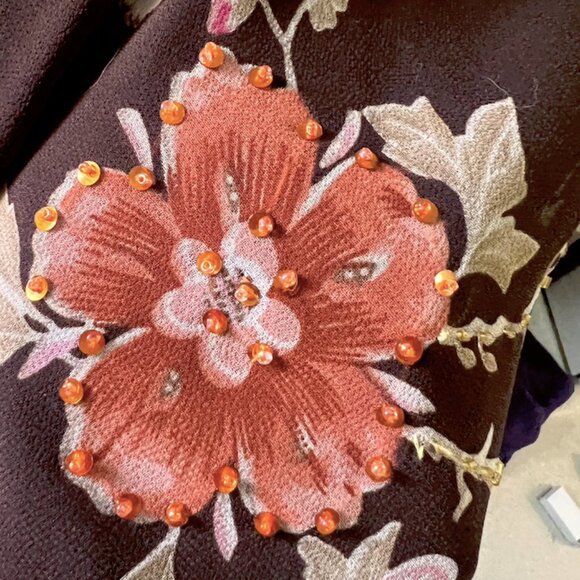 Vintage Brown Floral Dress | Beading | Wedding Guest Dress Late Summer Flowy - Picture 7 of 10